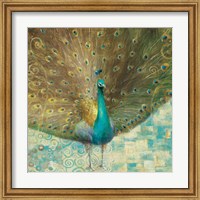 Framed Teal Peacock on Gold