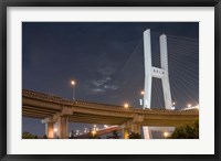 Framed Full Moon Rises Above Nanpu Bridge over Huangpu River, Shanghai, China