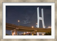 Framed Full Moon Rises Above Nanpu Bridge over Huangpu River, Shanghai, China