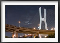 Framed Full Moon Rises Above Nanpu Bridge over Huangpu River, Shanghai, China