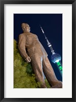 Framed Statue of Chen Yi Along the Bund District and Huangpu River, Shanghai, China