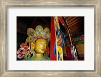Framed Dalai Lama Picture Beside Maitreya Buddha, Thiksey Monastery, Thiksey, Ladakh, India