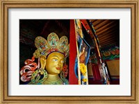 Framed Dalai Lama Picture Beside Maitreya Buddha, Thiksey Monastery, Thiksey, Ladakh, India