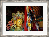 Framed Dalai Lama Picture Beside Maitreya Buddha, Thiksey Monastery, Thiksey, Ladakh, India
