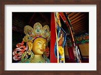 Framed Dalai Lama Picture Beside Maitreya Buddha, Thiksey Monastery, Thiksey, Ladakh, India