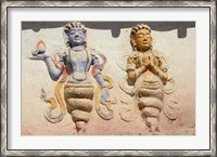 Framed Indian And Buddhist Gods On Temple, Thiksey, Ladakh, India