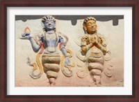 Framed Indian And Buddhist Gods On Temple, Thiksey, Ladakh, India