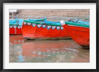 Framed Wooden Boats in Ganges river, Varanasi, India