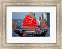 Framed Duk Ling Junk Boat Sails in Victoria Harbor, Hong Kong, China