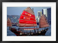 Framed Duk Ling Junk Boat Sails in Victoria Harbor, Hong Kong, China