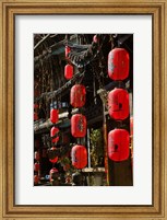 Framed Old Town red lanterns outside restaurants, Xinhua Jie Street, Lijiang, Yunnan Province, China