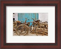 Framed Group of bicycles in alley, Delhi, India