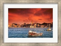 Framed Hong Kong Harbor at Sunset, Hong Kong, China