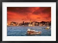 Framed Hong Kong Harbor at Sunset, Hong Kong, China