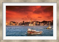 Framed Hong Kong Harbor at Sunset, Hong Kong, China