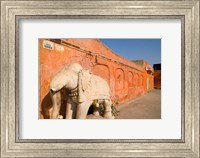 Framed Old Temple with Stone Elephant, Downtown Center of the Pink City, Jaipur, Rajasthan, India