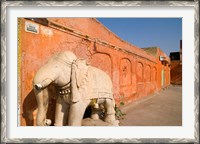 Framed Old Temple with Stone Elephant, Downtown Center of the Pink City, Jaipur, Rajasthan, India
