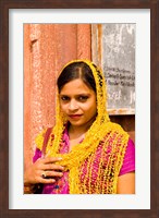 Framed Woman in Colorful Sari in Old Delhi, India