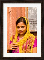 Framed Woman in Colorful Sari in Old Delhi, India