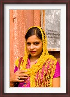 Framed Woman in Colorful Sari in Old Delhi, India