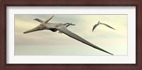 Framed Two pteranodon dinosaurs flying in cloudy sky