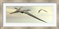 Framed Two pteranodon dinosaurs flying in cloudy sky
