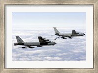 Framed B-52H Stratofortress refuels with a KC-135R Stratotanker