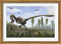 Framed Saurornitholestes seeks prey in burrows