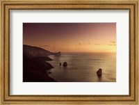 Framed Aerial view of sea and mountains at sunset, Nebida, Sardinia, Italy