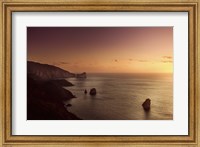 Framed Aerial view of sea and mountains at sunset, Nebida, Sardinia, Italy