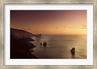 Framed Aerial view of sea and mountains at sunset, Nebida, Sardinia, Italy