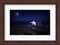 Framed small church at night with starry sky, Crete, Greece