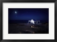 Framed small church at night with starry sky, Crete, Greece