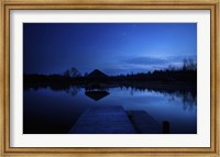 Framed small pier in a lake against starry sky, Moscow region, Russia