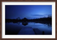 Framed small pier in a lake against starry sky, Moscow region, Russia