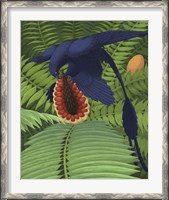 Framed Microraptor gui snacking on a cycad fruit