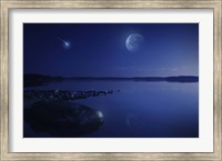 Framed Starry sky, moon and falling meteorite over a lake, Finland