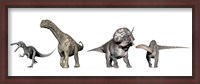 Framed Left to Right: Suchomimus, Argentinosaurus, Zuniceratops, Dicraeosaurus