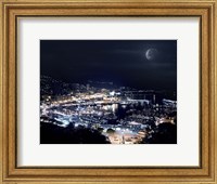 Framed Aerial view of Port Hercules in Monaco at night