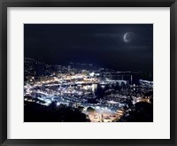 Framed Aerial view of Port Hercules in Monaco at night