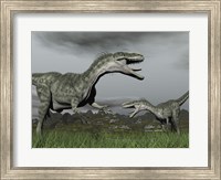 Framed territorial dispute between two Monolophosaurus dinosaurs