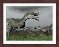 Framed territorial dispute between two Monolophosaurus dinosaurs