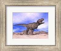 Framed Aggressive Tyrannosaurus Rex dinosaur in the desert