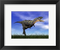 Framed Aucasaurus dinosaur running in the grass