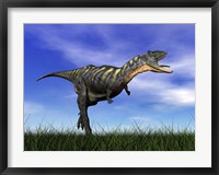 Framed Aucasaurus dinosaur running in the grass
