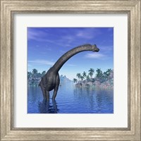 Framed Brachiosaurus dinosaur in a tropical climate