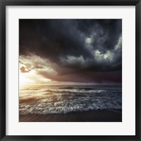 Framed Bright sunset against a wavy sea with stormy clouds, Hersonissos, Crete
