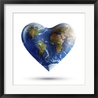 Framed Heart-shaped planet Earth on a white background