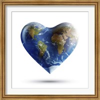 Framed Heart-shaped planet Earth on a white background