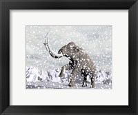 Framed Mammoth walking through a blizzard on mountain